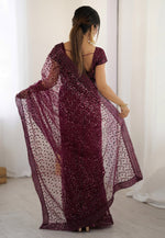 Load image into Gallery viewer, Wine Net Saree With Blouse