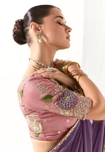 Load image into Gallery viewer, Wine Organza Saree With Blouse