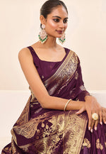 Load image into Gallery viewer, Wine Satin Silk Saree With Blouse