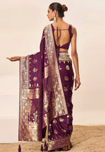 Load image into Gallery viewer, Wine Satin Silk Saree With Blouse
