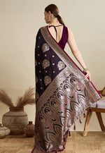 Load image into Gallery viewer, Wine Satin Silk Saree With Blouse