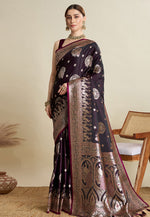 Load image into Gallery viewer, Wine Satin Silk Saree With Blouse
