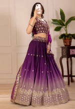 Load image into Gallery viewer, Wine Shimmer Circular Lehenga Choli