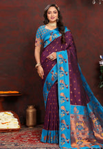 Load image into Gallery viewer, Wine Silk Paithani Saree