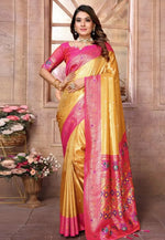 Load image into Gallery viewer, Yellow Banarasi Silk Saree