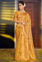 Load image into Gallery viewer, Yellow Banarasi Silk Saree