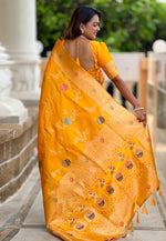 Load image into Gallery viewer, Yellow Banarasi Silk Saree