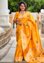 Load image into Gallery viewer, Yellow Banarasi Silk Saree