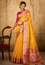Load image into Gallery viewer, Yellow Banarasi Silk Saree With Blouse