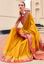 Load image into Gallery viewer, Yellow Banarasi Silk Saree With Blouse