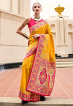 Load image into Gallery viewer, Yellow Banarasi Silk Saree With Blouse