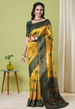 Load image into Gallery viewer, Yellow Banarasi Silk Saree With Blouse