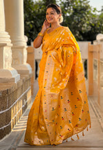 Load image into Gallery viewer, Yellow Banarasi Silk Saree With Blouse