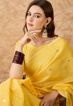 Load image into Gallery viewer, Yellow Cotton Jacquard Saree With Blouse