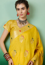 Load image into Gallery viewer, Yellow Cotton Saree With Blouse