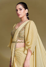 Load image into Gallery viewer, Yellow Crepe Lehenga Saree