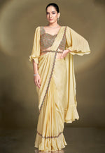 Load image into Gallery viewer, Yellow Crepe Lehenga Saree