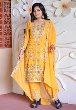 Load image into Gallery viewer, Yellow Faux Georgette Readymade Pant Style Suit