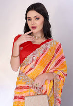 Load image into Gallery viewer, Yellow Georgette Bandhani Print Saree