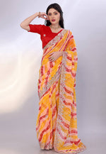 Load image into Gallery viewer, Yellow Georgette Bandhani Print Saree