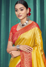 Load image into Gallery viewer, Yellow Kanjivaram Silk Saree With Blouse