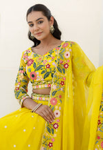 Load image into Gallery viewer, Yellow Organza Circular Lehenga Choli