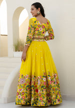 Load image into Gallery viewer, Yellow Organza Circular Lehenga Choli