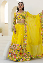 Load image into Gallery viewer, Yellow Organza Circular Lehenga Choli