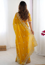 Load image into Gallery viewer, Yellow Organza Saree With Blouse