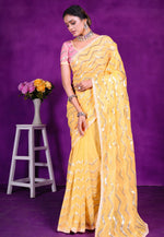 Load image into Gallery viewer, Yellow Shimmer Sequence Saree