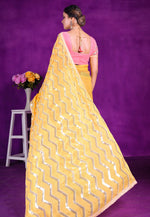 Load image into Gallery viewer, Yellow Shimmer Sequence Saree
