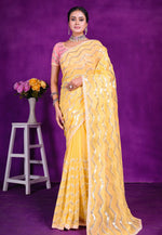 Load image into Gallery viewer, Yellow Shimmer Sequence Saree