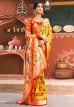 Load image into Gallery viewer, Yellow Silk Paithani Saree