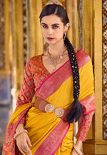 Load image into Gallery viewer, Yellow Silk Saree With Blouse