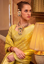 Load image into Gallery viewer, Yellow Tissue Silk Saree With Blouse