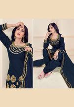 Load image into Gallery viewer, Navy Blue Soft Silk Punjabi Suit
