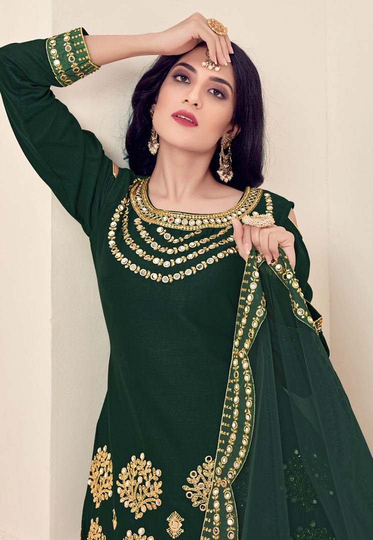 Green Soft Silk Patiala Suit