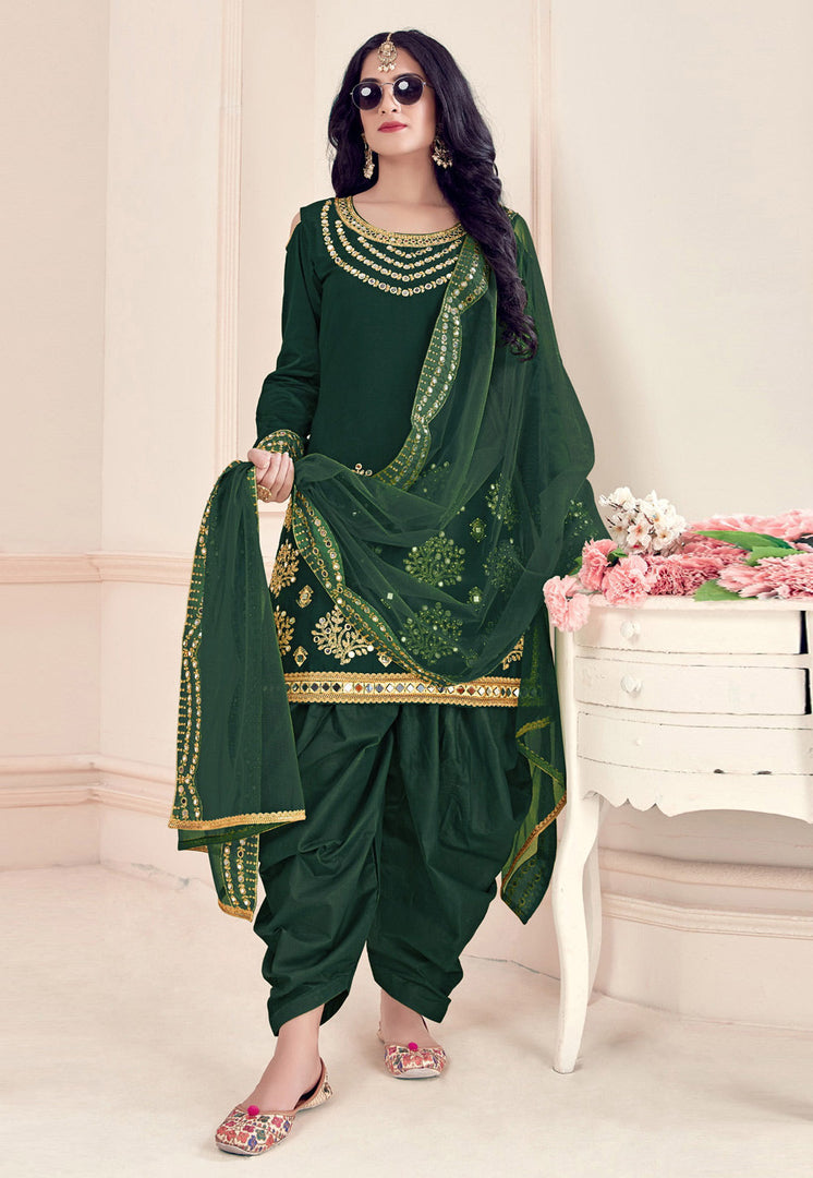 Green Soft Silk Patiala Suit