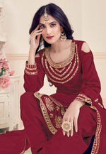 Load image into Gallery viewer, Maroon Soft Silk Patiala Suit
