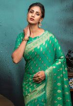 Load image into Gallery viewer, Sea Green Cotton Saree With Blouse