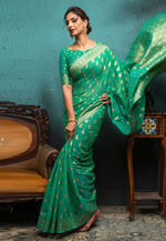 Load image into Gallery viewer, Sea Green Cotton Saree With Blouse
