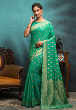 Load image into Gallery viewer, Sea Green Cotton Saree With Blouse