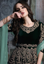 Load image into Gallery viewer, Green Velvet Long Anarkali Suit
