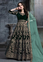 Load image into Gallery viewer, Green Velvet Long Anarkali Suit
