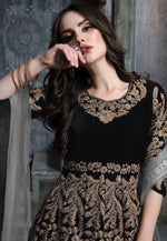 Load image into Gallery viewer, Black Velvet Abaya Style Anarkali Suit
