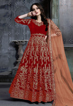 Load image into Gallery viewer, Red Velvet Long Anarkali Suit
