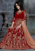 Load image into Gallery viewer, Red Velvet Long Anarkali Suit

