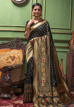 Load image into Gallery viewer, Black Banarasi Silk Saree With Blouse