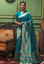 Load image into Gallery viewer, Blue Banarasi Silk Saree With Blouse