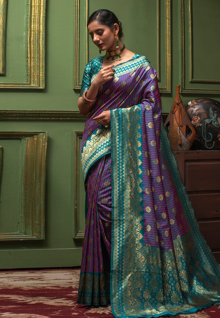Pink Banarasi Silk Saree With Blouse